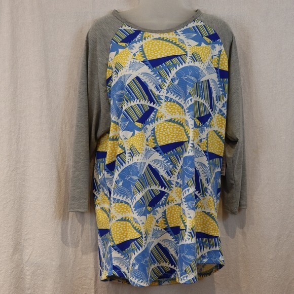 Lularoe Randy Raglan Tshirt Super Soft Gray Sleeve Colorful Geometric 2X - Picture 12 of 14